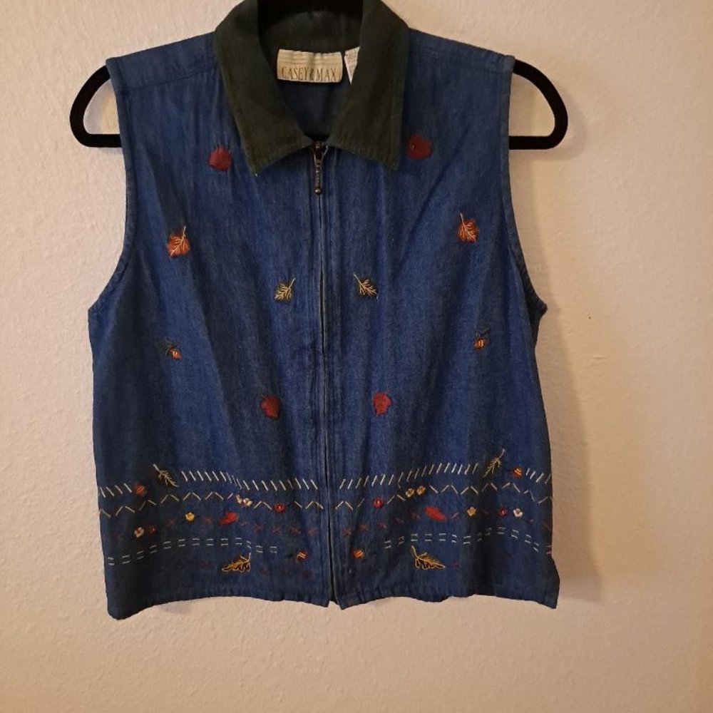 Casey & Max Denim Embroidered Vest